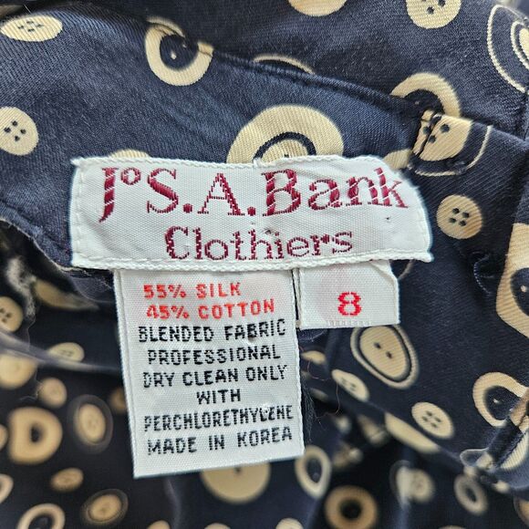 Vtg Jos A Bank Clothiers Womens Blouse 8 Silk Blend Button Print Back Buttons - Picture 8 of 8